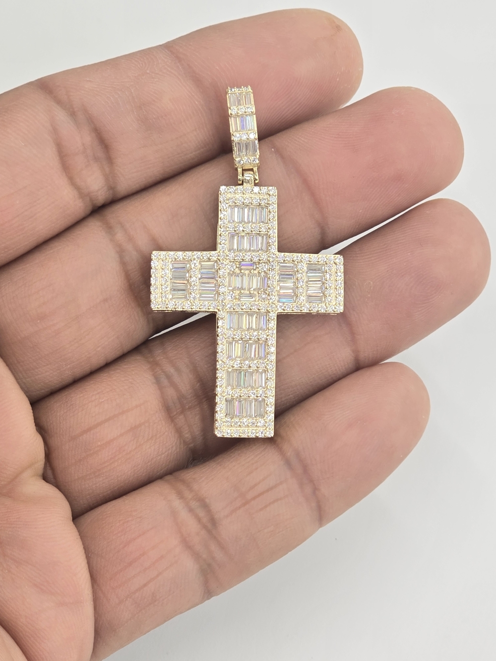 925 Sterling Silver Moissanite Diamond Gold Plated Cross Pendant